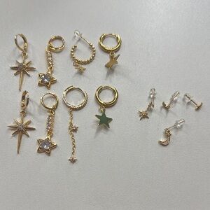 Gold Star and Moon Earring Set